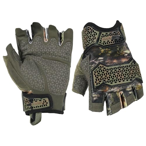 HANDLANDY Fingerless Work Gloves for Men, Padded Impact Tactical Mechanics Gloves, Grip Utility Trucker Driver Gloves (Camo- impact, Medium (Pack of 1)) - color: Camo, size: Medium (Pack of 1)