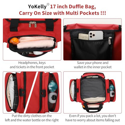 Small Duffel Bag, 17 inch, Red | 25L, Multi Pockets, Carry On, Weekender Bag, Travel Gym Sport, 17x10x9 in - color: Red, size: 17 inch - 1.0