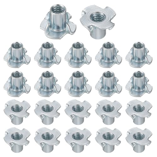 HARFINGTON 5/16x14mm T-Nuts 4 Pronged Tee Nut 0.83" x 0.55" Fully Thread Carbon Steel Inserts for Wood, Rock Climbing Holds, Cabinetry, Furniture 50pcs - size: 5/16" x 0.55" x 0.83" x 0.55"