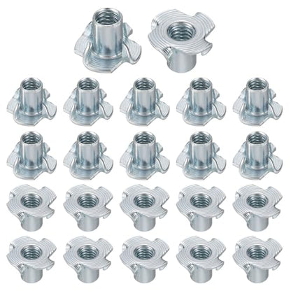 HARFINGTON 5/16x14mm T-Nuts 4 Pronged Tee Nut 0.83" x 0.55" Fully Thread Carbon Steel Inserts for Wood, Rock Climbing Holds, Cabinetry, Furniture 50pcs - size: 5/16" x 0.55" x 0.83" x 0.55"
