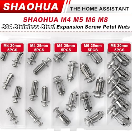 50Pcs Jack Nuts with Bolts, 304 Stainless Steel M4 M5 M6 M8 Petal Nuts Expansion Screws for Hollow Wall, Metal Sheet, Drywall, Aluminum Panel, Furniture, Automotive, Cars, Rust-proof & Durable - size: C. M4 M5 M6 M8