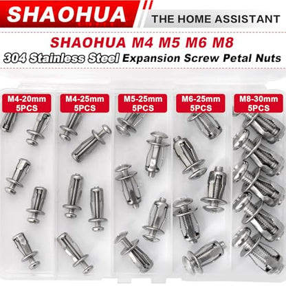50Pcs Jack Nuts with Bolts, 304 Stainless Steel M4 M5 M6 M8 Petal Nuts Expansion Screws for Hollow Wall, Metal Sheet, Drywall, Aluminum Panel, Furniture, Automotive, Cars, Rust-proof & Durable - size: C. M4 M5 M6 M8