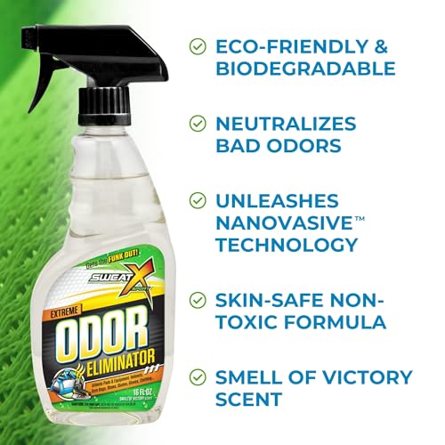 SweatX Extreme Odor Spray - Multipurpose No-Wash Deodorizer - Ideal for Shoes and Gym Clothing - Victory Scent (16 fl oz) - 2 Pack - size: 16 Fl Oz (Pack of 2)
