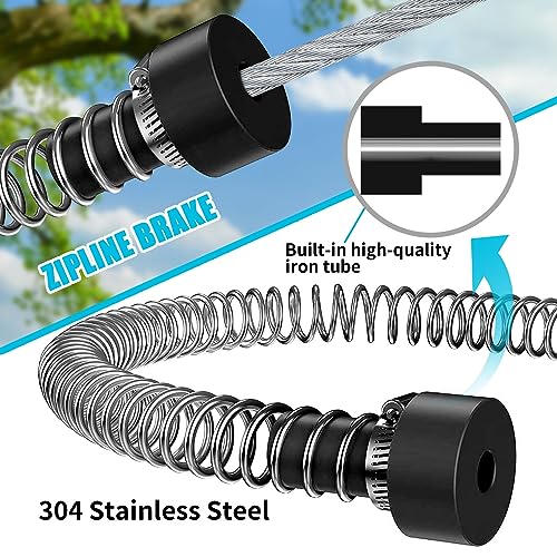 Zip Line Kit for Kids Adults : 100FT / 120FT / 150FT / 200FT Up to 380Lbs - Quick Tighten Zipline for Backyard Outdoor with 100% Rust Proof Removable Trolley Seat Spring Brake - size: 120ft