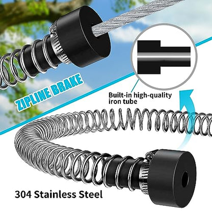 Zip Line Kit for Kids Adults : 76FT Up to 380Lbs Quick Setup Zipline for Backyard Outdoor with 100% Rust Proof Removable Trolley Ratchet System Swing Seat Safety Belt Spring Brake - size: 76ft