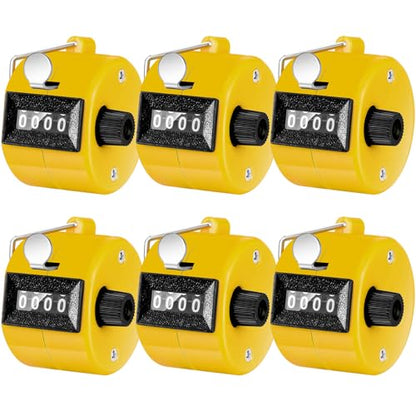 TOODOO 6 Pack Hand Tally Counter 4 Digit Mechanical Palm Clicker Plastic Hand Held Counter Clicker with Metal Finger Ring for School Golf Sports Events Office Stadium - color: Yellow