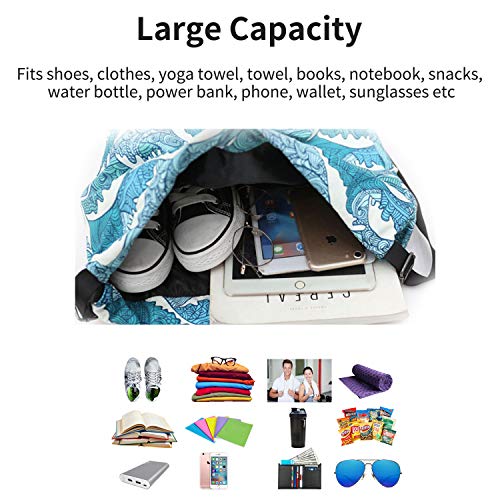 Waterproof Drawstring Bag, Gym Bag Sackpack Sports Beach Backpack for Men Women - color: 03-wave