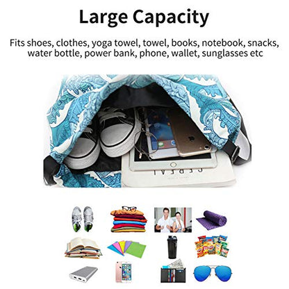 Waterproof Drawstring Bag, Gym Bag Sackpack Sports Beach Backpack for Men Women - color: 03-wave