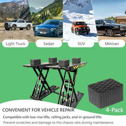 Anti-Skid Solid Rubber Auto Lift Pads – 4 Pack Heavy Duty Lift Blocks for Floor Jacks, Jack Stands & Car Lifts, 4300 Lbs Loading Capacity, 6.3" x 4.7" x 4.0" Size for Frame Protection - size: 6.3" x 4.7" x4.0"