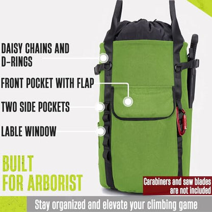 Arborist Rope Bag, 35L Tree Climbing Rope Bag, Arborist Equipment Bucket Backpack, Arborist Gear Carrier Bag with Side Pockets, Tough Rock Climbing Backpack, Rock and Tree Climbing Gear - color: Green