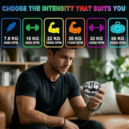 Auto-Start Wrist Power Gyro Ball with Counter & LED, Hand Grip Strength Trainer, Forearm Strengthener, Wrist Exerciser for Arm, Shoulder Relief, Gyroscopic ball for Athletes, Office & Rehab