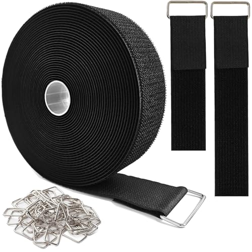 2" x16ft Hook and Loop Straps, Long Adjustable Fastening Straps with 10 Metal Buckles, Cut to Length Cinch Straps, Reusable Nylon Securing Cord Ties for Organizer or Storage - color: 2"x16ft