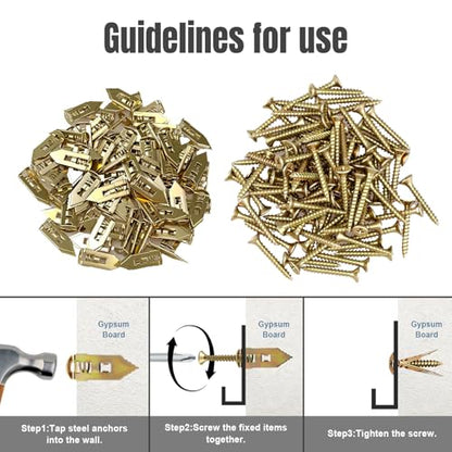 90PCS Self Drilling Drywall Anchors with Screws Kit, Zinc Plated Steel Wall Anchors and Self Tapping Screws Heavy Duty, No Drill Or Holes in Wall