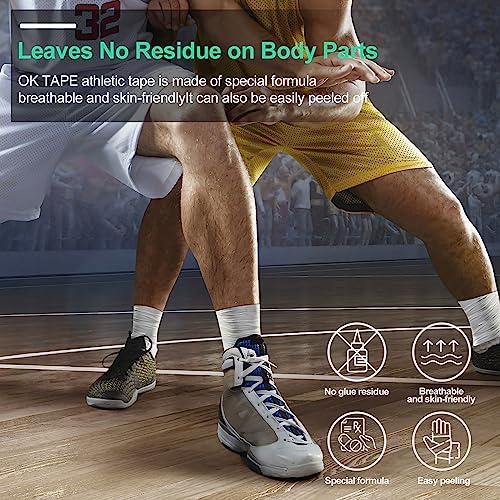 OK TAPE Athletic Sports Tape Bulk（32-Rolls - 480yds Very Strong Tape for Athlete & Sport Trainers & First Aid Injury Wrap, Perfect for Fingers Ankles Wrist on Bat, Hockey Stick - White - size: 1.5" x 15yards - 32 Rolls