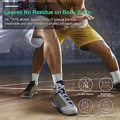 OK TAPE Athletic Sports Tape Bulk（12-Rolls) -180yds Very Strong Tape for Athlete & Sport Trainers & First Aid Injury Wrap, Perfect for Fingers Ankles Wrist on Bat, Hockey Stick - White - size: 1.5" x 15yards - 12 Rolls