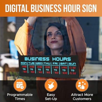 Digital Business Hours Sign by ELEMENT LUX - Electronic Programmable Hours of Operation Signs for Business with Ultra Bright LEDs for Glass Door - Remote and Hanging Kit - 16in x 5.5in, Blue - color: Blue and Red