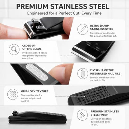TOOLETRIES Premium Nail Clipper Kit with Travel Tin - Black | Premium grooming kit featuring stainless steel finger & toenail clippers in a reusable tin: for home, travel & gifting.