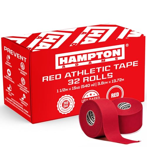 Hampton Adams | As Seen on Shark Tank | Original Athletic Sports Tape (32 Pack) | 45ft Rolls | Very Strong Easy Tear NO Sticky Residue | Best Tape for Athlete & Trainers | Fingers Ankles (Red) - color: Red, size: 1.5 inch (32 Rolls)