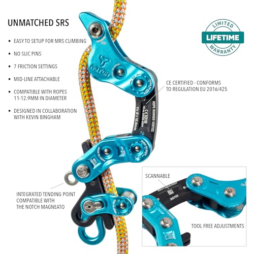 Notch Rope Runner Vertec Ultimate Climbing & Work Positioning Device, Tool-Free Adjustability, Midline Attachable, Use with Lines 11-12.9mm (99703)