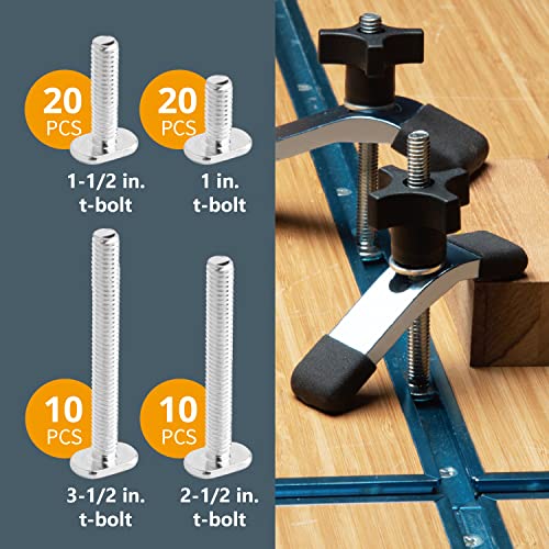 POWERTEC 71128 128 Piece Set T-Track Knob Kit, 5/16"-18 Threaded Bolts and Washers, T Track Bolts, T Track Accessories for Woodworking Jigs and Fixtures - size: 5/16"-18, style: 128 pcs