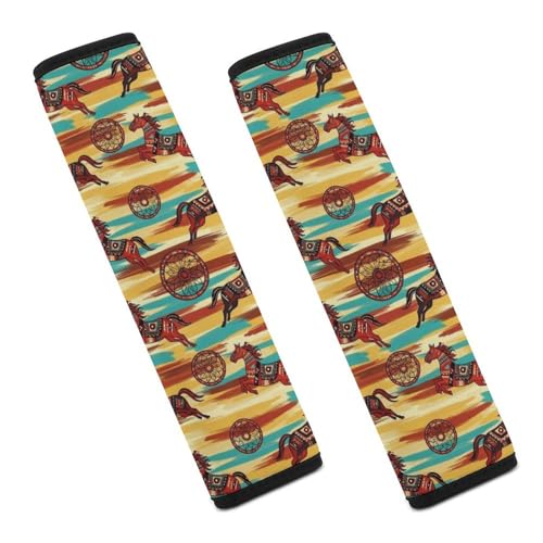 Universal Fit Western Cowboy Cowgirl Native Horse Car Seat Belt Pad for Elderly Support, Stroller Pushchair High Chair, 1 Pair Shoulder Harness Cover Neck and Shoulder Support - color: Pattern 619