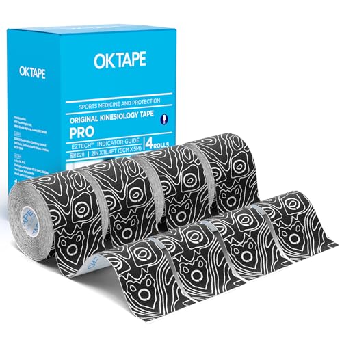 OK TAPE PRO Kinesiology Tape Uncut Roll, Elastic Physical Therapy Athletic Tape for Pain Relief, Muscle Support, Kinetic Tape, Water Resistant, 2in X 16.4ft -Black 4 Pack - color: Black B, size: 4 pack