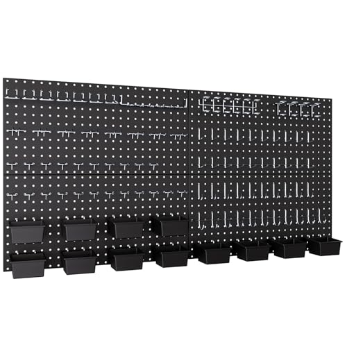INCLY 158PCS Black Metal Pegboard Wall Organizer 48x24 Inch | Pegboard Panels Tool Organizer Kit with Accessories Hooks and Bins, Peg Board Utility Tool Storage, For Garage Workbench Shed - color: Black, size: 48x24 Inch