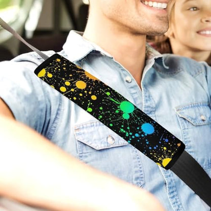2 Piece Soft Padded Seat Belt Shoulder Pad for Adult Use, All Vehicles, Glow in Dark Paint Splatter Automotive Seat Belt Protector, Easy Install (No Tool) - color: Pattern 792
