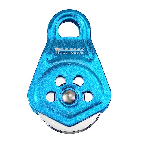 30kN Upgraded Rescue Single Pulley Sheave with Swing Plate,CE High Strength Pulley for Backyard Zipline, Climbing, Rock Rescue Lifting, Hauling, Fit Rope up to 13 mm/Holds Up to 6750lbs,Blue - color: Blue