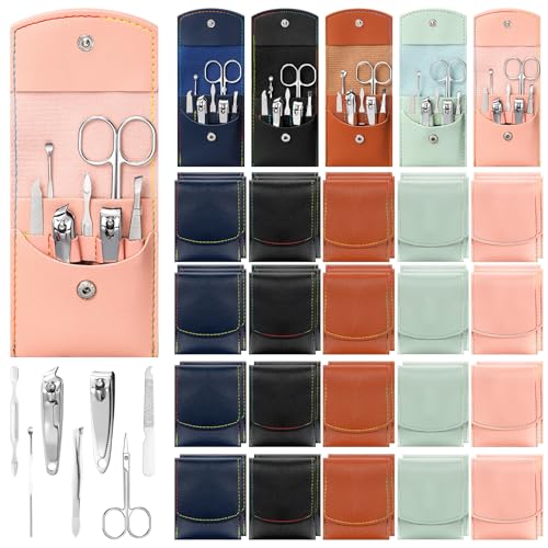 Geosar 50 Set Travel Manicure Kit Nail Clippers Pedicure Professional Nail Care Tools Stainless Steel Grooming Set with Portable Travel Case Gifts for Mother Father Men Women(7 in 1,Multi Colors) - color: Multi Colors