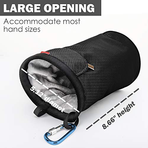 Rhino Valley Climbing Chalk Bag, No Leak Drawstring Chalk Bag with Adjustable Belt, Carabiner Clip and Zippered Pockets Chalk Bag for Rock Climbing, Cross Fit, Weight Lifting & More - color: Black