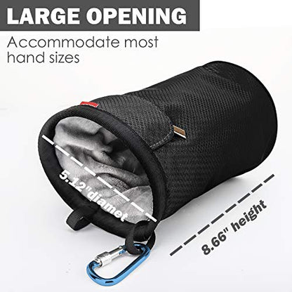 Rhino Valley Climbing Chalk Bag, No Leak Drawstring Chalk Bag with Adjustable Belt, Carabiner Clip and Zippered Pockets Chalk Bag for Rock Climbing, Cross Fit, Weight Lifting & More - color: Black