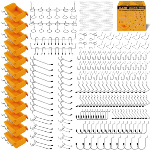 ELEAD 301-Piece Pegboard Hooks Kit, Peg Board Organizer Accessories with Bins for Organizing Various Tools, Fit 1/8 or 1/4 inch Pegboard for Hanging Storage, Garage, Workshop & Craft Room - style: Industrial