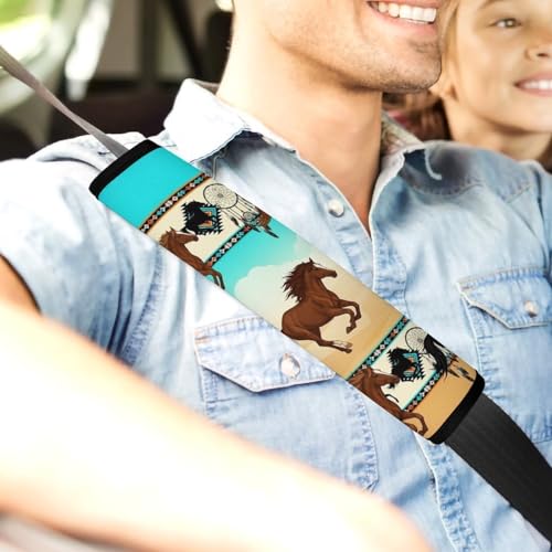 2PCS Breathable Seat Belt Cover for Adults and Children, Most Cars, Ethic Tribal Western Horses Aztec Shoulder Harness Cover, Shock Absorption - color: Pattern 160