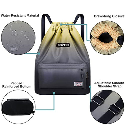 Peicees Waterproof Drawstring Sport Bag Lightweight Sackpack Backpack for Men and Women | Waterproof - color: Y_black Yellow