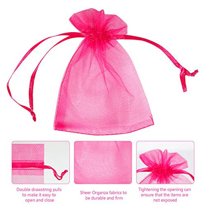 Boshen 100/200PCS Organza Gift Candy Sheer Bags Mesh Jewelry Pouches Drawstring Bulk for Wedding Party Favors Christmas (5" X 7"(200PCS), Hot Pink) - color: Hot Pink-5" X 7"(200PCS)