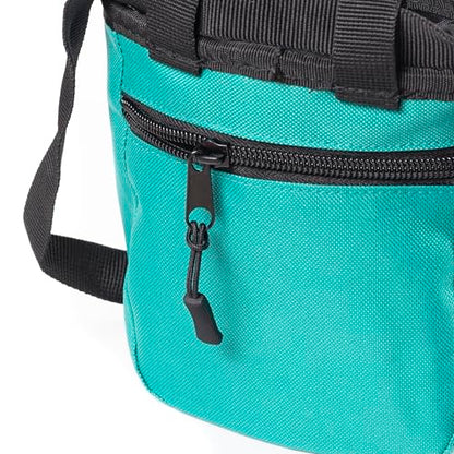 Chalk Bag for Rock Climbing – Chalk Pouch with Zippered Pocket, Brush Holder, Fleece Lining & Drawstring Closure – Turquoise Bag