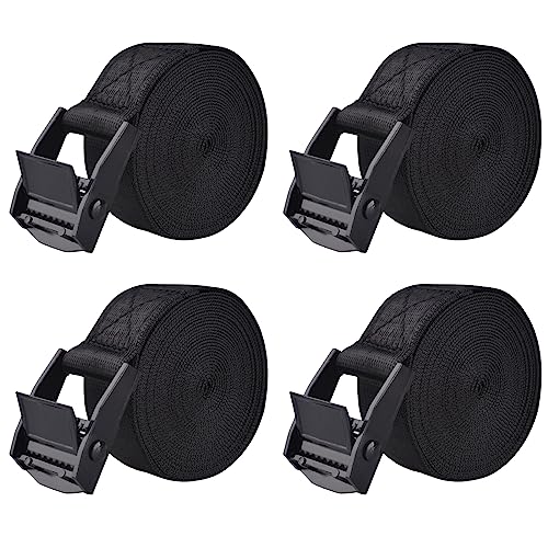 Tie Down Straps Lashing Straps with Cam Buckle Nylon Webbing Heavy Duty Adjustable for Battery Kayak Motorcycle Cargo Packing - color: 01# Black - 4 Packs, size: 1" x 9.8'