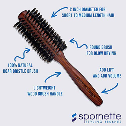 Spornette DeVille Boar Bristle Round Brush Set - Professional Hair Brushes Including 1.5, 2, and 2.5 inch Sizes - For Women, Men, & Kids - size: Set of 3 (1.5, 2, 2.5 Inch)