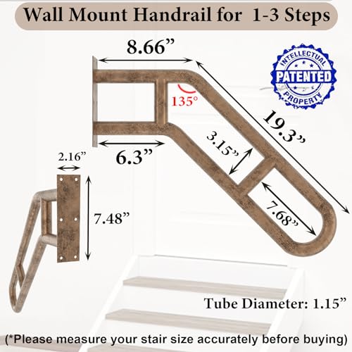2 Pack Hand Rails for Outdoor 1-3 Steps, Bent Wall Mount Handrail | 27" Antique Metal Stair Handrails, Grab Bars with 2 Anti-Skid Crossbar for Garage Porch Stairs for Elderly Kids Disabled - size: 27 inch, style: Bent Antique 2 Pack