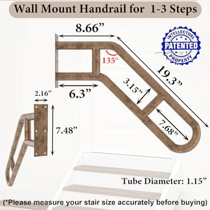 2 Pack Hand Rails for Outdoor 1-3 Steps, Bent Wall Mount Handrail | 27" Antique Metal Stair Handrails, Grab Bars with 2 Anti-Skid Crossbar for Garage Porch Stairs for Elderly Kids Disabled - size: 27 inch, style: Bent Antique 2 Pack
