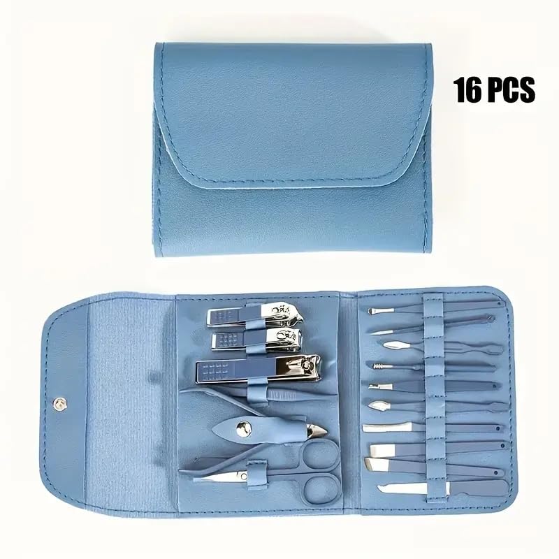 16pcs Nail Clippers Kit, Ultra Sharp Sturdy Fingernail Cutters, Professional Nail Clippers Pedicure Care Tools, Toenail Clipper Cutters for Men and Women Nail Trimmer,Luxury Gold Color,Blue - color: Blue