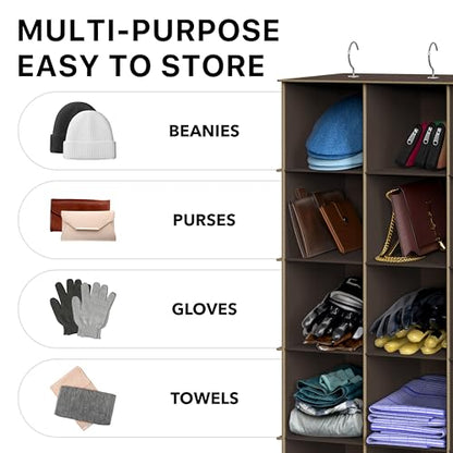 Simple Houseware 24 Section Shelves Hanging Shoes Organizer, Brown | 3 Metal Hooks, 8 Tier, Holds Up to 24 lbs - color: Brown