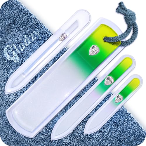 Genuine Czech Glass Nail File Set - Callus Remover Foot Rasp, Cuticle Pusher Manicure Stick, Double Sided Etched Different Grit Surface, Professional Nail Care Tool, Made in EU - color: All-in-one Set - Lemon Green