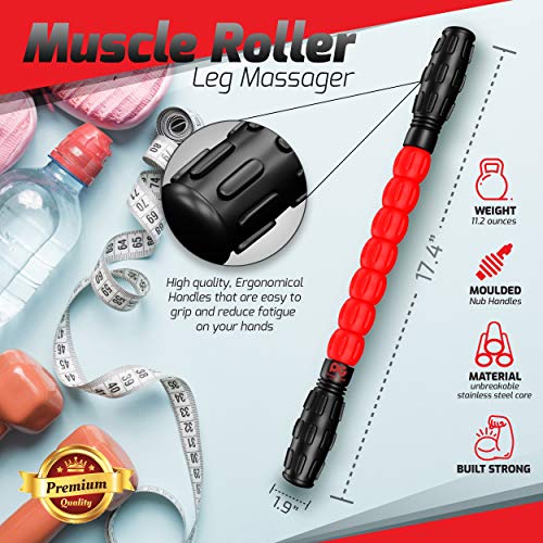 Physix Gear Roller Stick - Muscle Roller Massage Stick for Legs, The Stick Massage Roller for Deep Tissue Massaging Stick for Athletes, Physical Therapy Muscle Roller, Recovery Stick Roller - color: Red