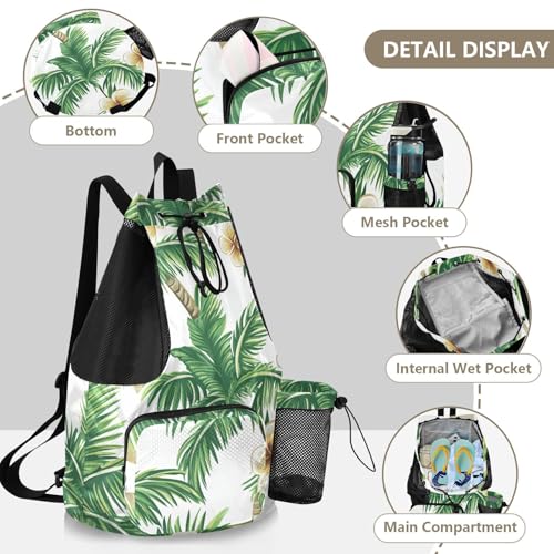 Drawstring Climbing Gym Bag With Water Bottle Pocket Drawstring Backpack with Wet Dry Compartments Palm Summer Tree