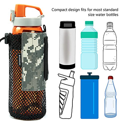 BASSDASH Tactical Molle Water Bottle Pouch with Carabiner Foldable Mesh Holder Bag for Travel Fishing Hunting Hiking Outdoor Activities - color: Jungle Camo with Molle Straps