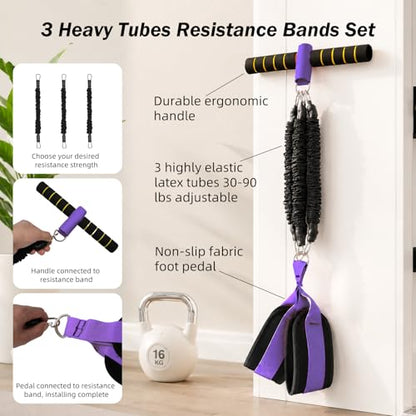 Resistance Bands with Handles, 6-Tube Elastic Pedal Resistance Band for Working Out, Durable Natural Rubber Exercise Bands, Multifunction Exercise Equipment for Abdomen, Waist, Arm, Leg Stretching - color: Upgraded-Purple