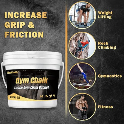 2LB Loose Gym Chalk Bucket, Lifting Chalk, Premium Chalk Powder with Chalk Bag & Spoon for Weightlifting, Gymnastics & Climbing