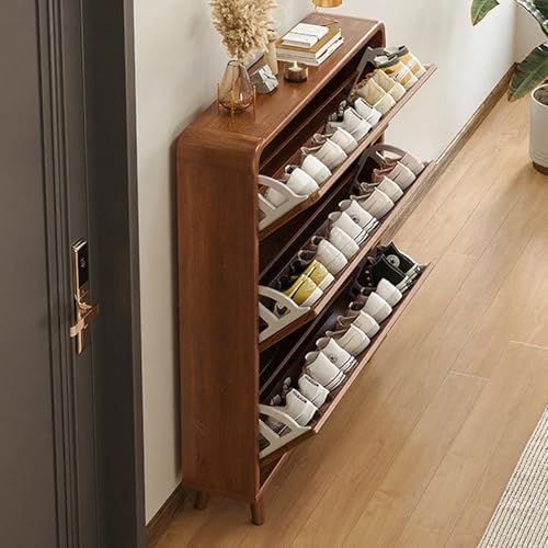 Narrow Shoe Cabinet, Wood Shoe Cabinet Storage for Entryway, Slim Hallway Hidden Shoe Rack Cabinet with Anti-tip for Bedroom, Living Room, Foyer(Wood Color+White,Small) Wood Color Large - color: Wood Color, size: Large